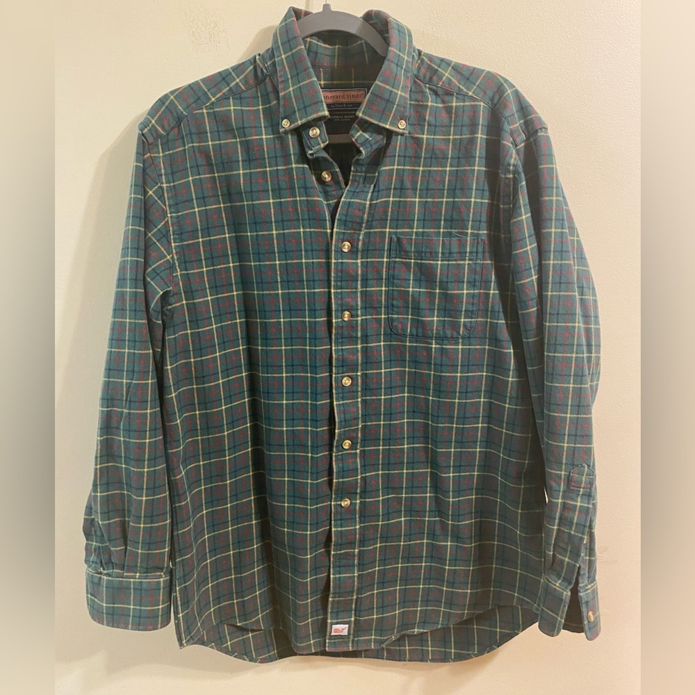 Mens Vineyard Vines Green Red Plaid Murray Shirt Long‎ Sleeve Size Medium